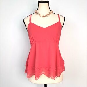 HYFVE Coral Chiffon Babydoll Eyelet-Hem Spaghetti Strap‎ Camisole Top M